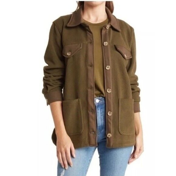 BLANK NYC Women's Sz S Olive Green Fleece Button Front Shacket Jacket - Picture 1 of 9